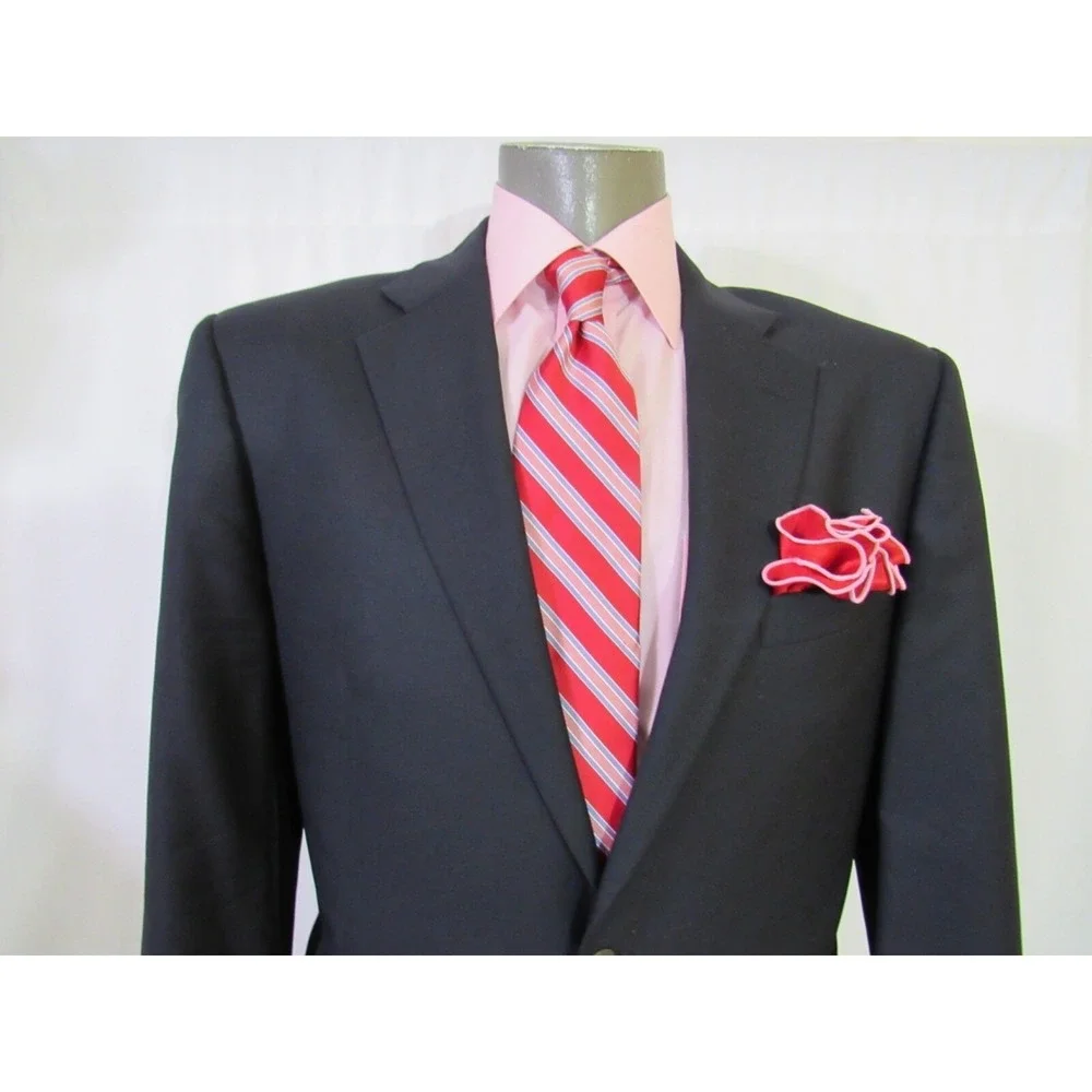 Hickey Freeman Super 140 Made for Nordstrom Monogram Button Navy Blazer Size 42R